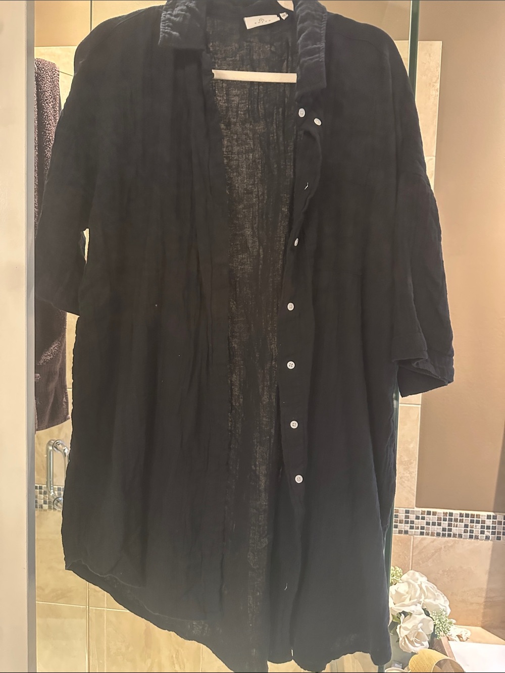 Relaxed Black Button-Down Tunic Shirt